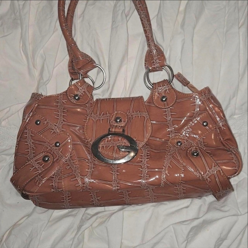 Guess Brown Shoulder Bag with Silver Details